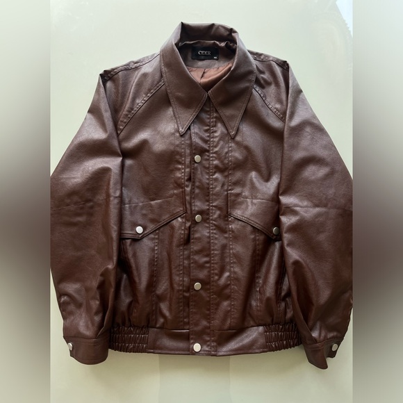 Cider Brown Faux Leather Zipper Jacket - Picture 1 of 2
